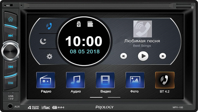 2DIN Prology MPV-100 мон.6.2" вход ПДУ/USB/BT